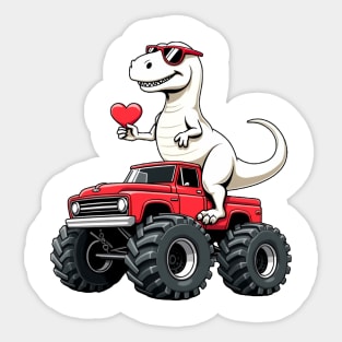 T Rex Riding Monster Truck Valentines Day Dinosaur Monster Truck with Heart For Boys girls Sticker